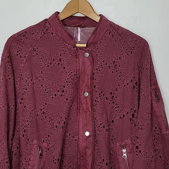 Free People Daisy Jane Embroidered Lace Crochet Bomber Jacket Size Small - Picture 2 of 9